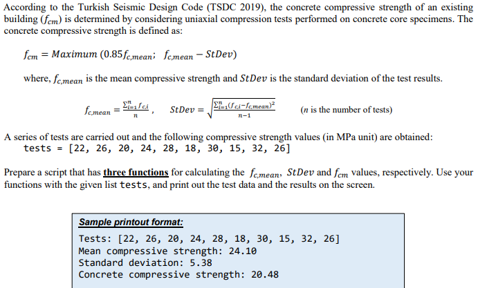 In PYTHON language Please!! According to the Turkish Seismic Design Code (TSDC