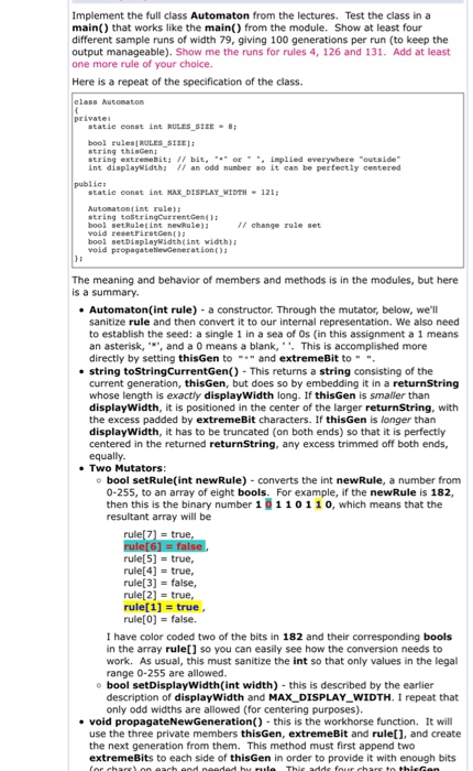  This is c++ Implement the full class from the lectures. Test