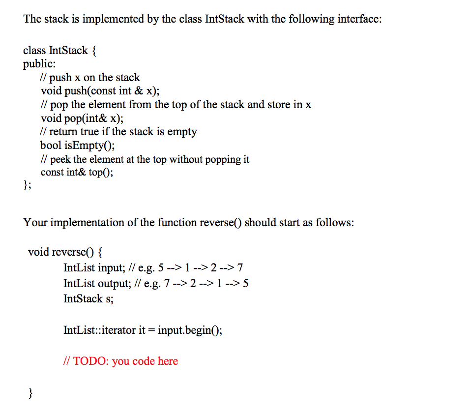 Write the function reverse) in valid C++ code to reverse a linked