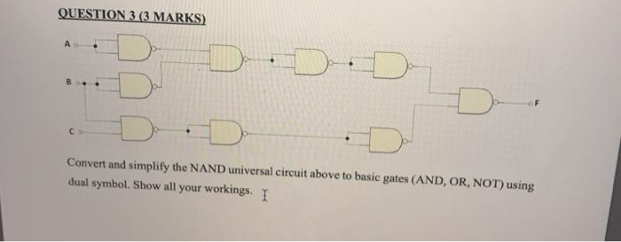  QUESTION 3 (3 MARKS) Convert and simplify the NAND universal circuit