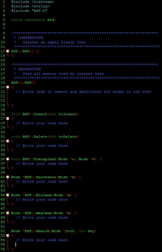 Help filling in the code below for Binary Search Tree. #include #include