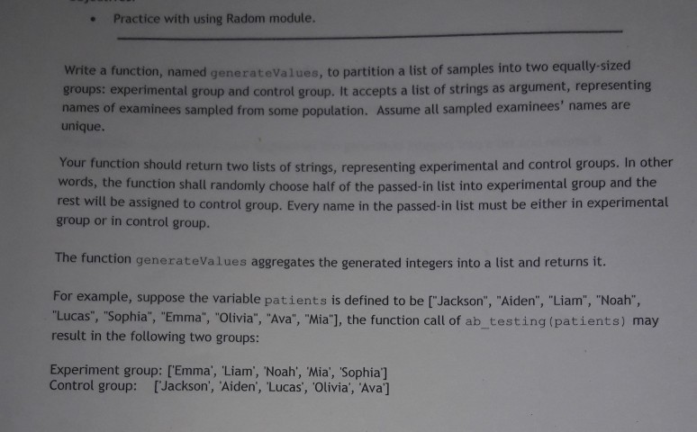  python program using random.sample Practice with using Radom module. . Write