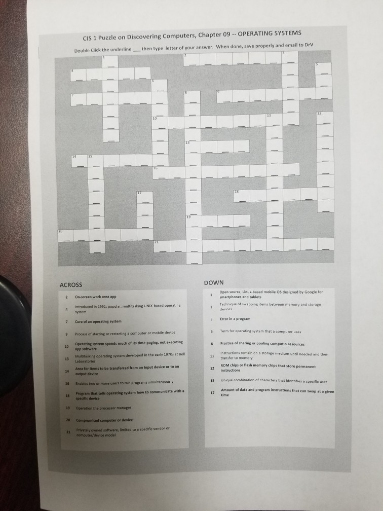  CIS CIS 1 Puzzle on Discovering Computers, Chapter 09 OPERATING SYSTEMS