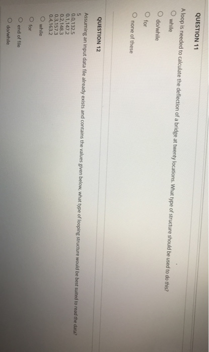  QUESTION 11 A loop is needed to calculate the deflection of