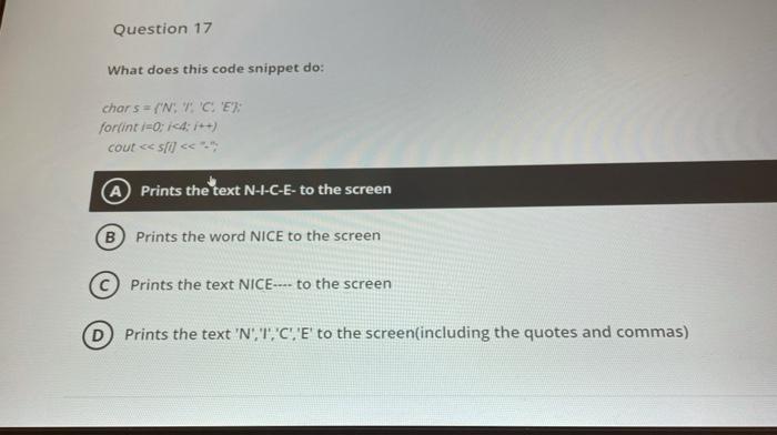 N-I-C-E to the screen * Prints the word NICE to the screen