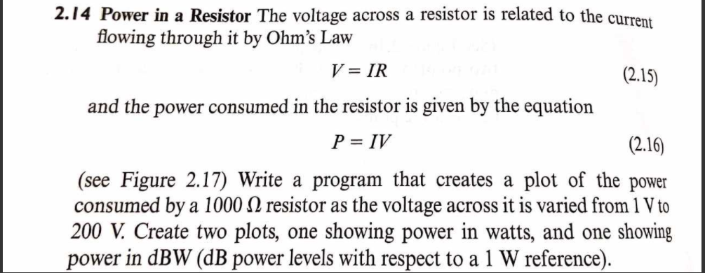 MATHLAB PROBLEM Power in a Resistor The voltage across a resistor is