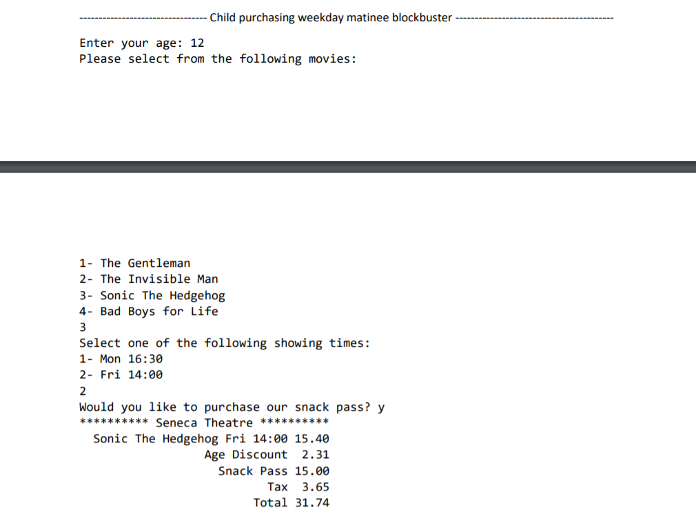 statement Problem Description You have been hired by a movie theatre to