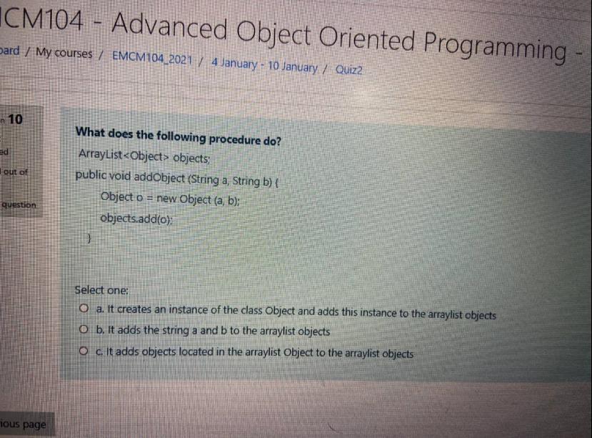  1CM104 - Advanced Object Oriented Programming Dard / My courses /
