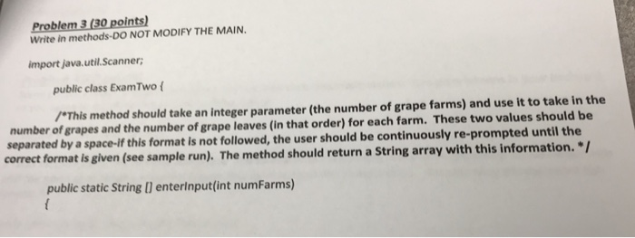  In JAVA Please code Problem 3 (30 points Write in methods-DO