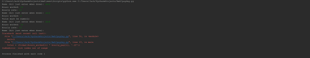 is caught. Above is my code. However, when I, say, enter a