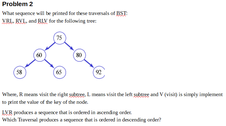  Problem 2 What sequence will be printed for these traversals of