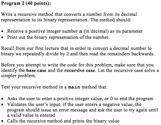 Please write a Java program based on the given information. Please dont