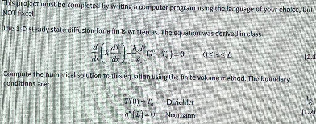  This project must be completed by writing a computer program using