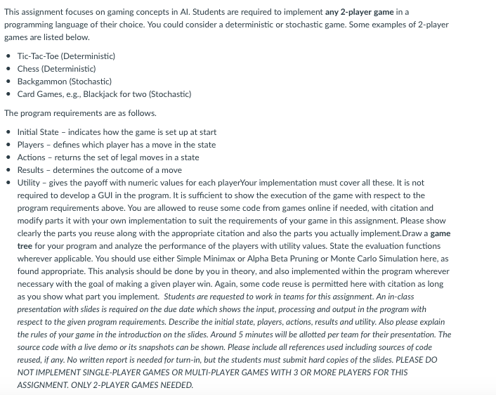 Please Help Using JAVA:::: This assignment focuses on gaming concepts in AI.