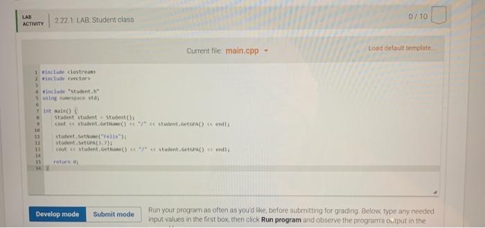 file and Studenth file, build the Student class with the following specifications