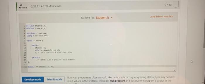 . Private data members string name - Initialized in default constructor to