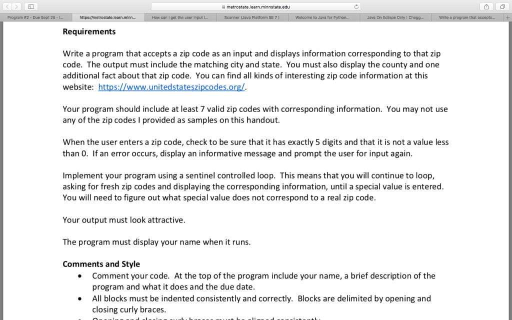 java on eclipse only metrostate.learn minnstate.edu Program #2-Due Sept 25 can I