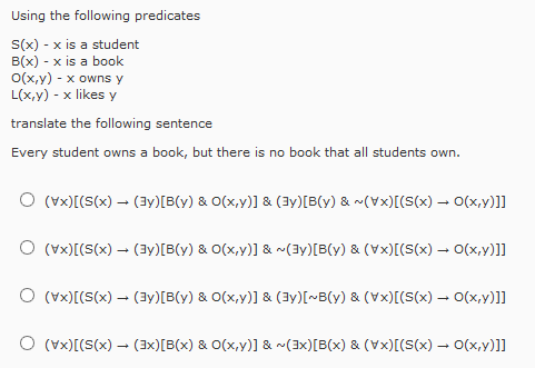 is a book O(x,y) X owns y (x,y) x likca y translate