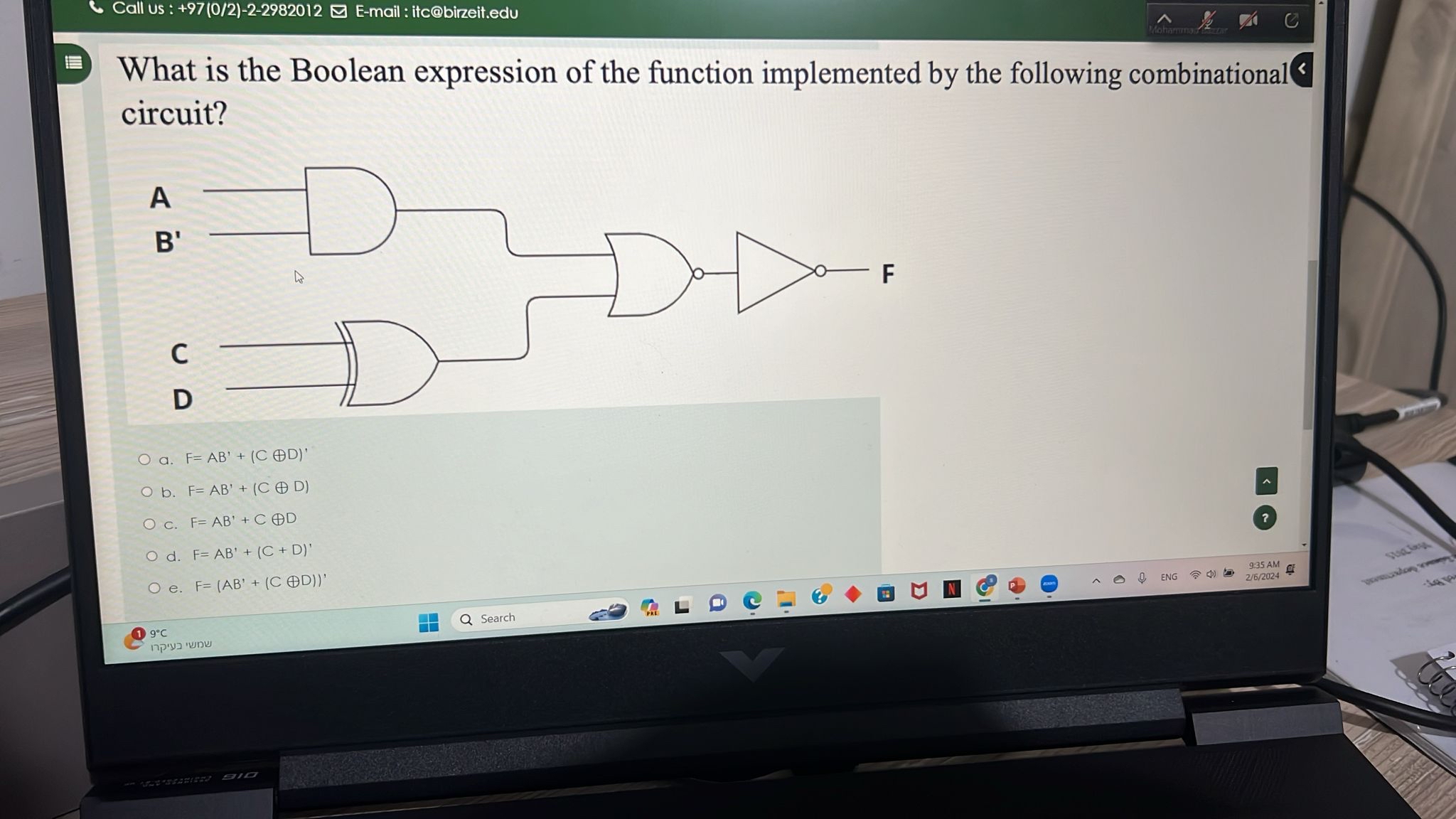  What is the Boolean expression of the function implemented by the