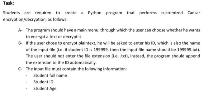  1000 word Task: Students are required to create a Python program
