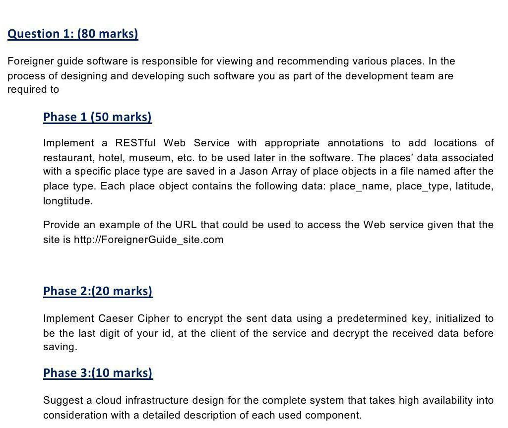  Java code please Question 1: (80 marks) Foreigner guide software is