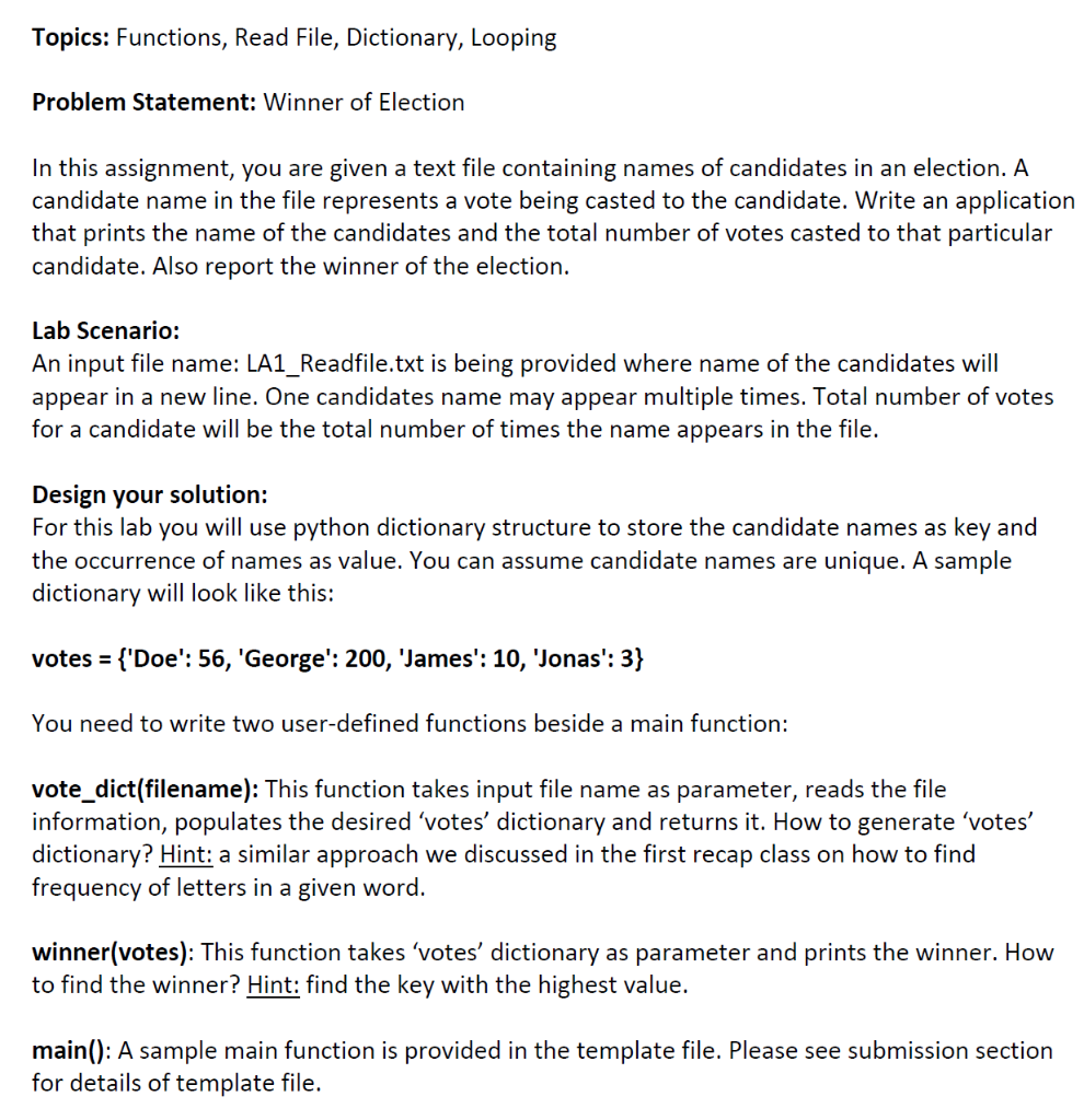 Python, Please post the screenshot Topics: Functions, Read File, Dictionary, Looping Problem