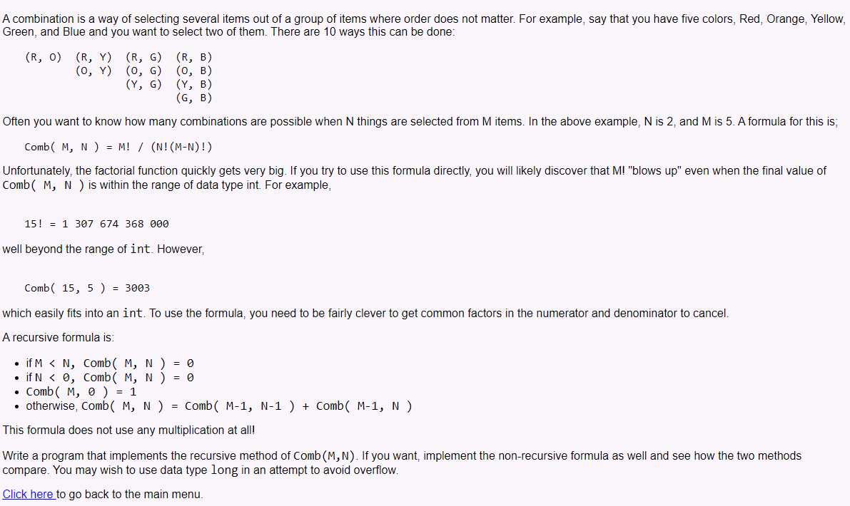  Program needs to be written recursively and in Java A combination