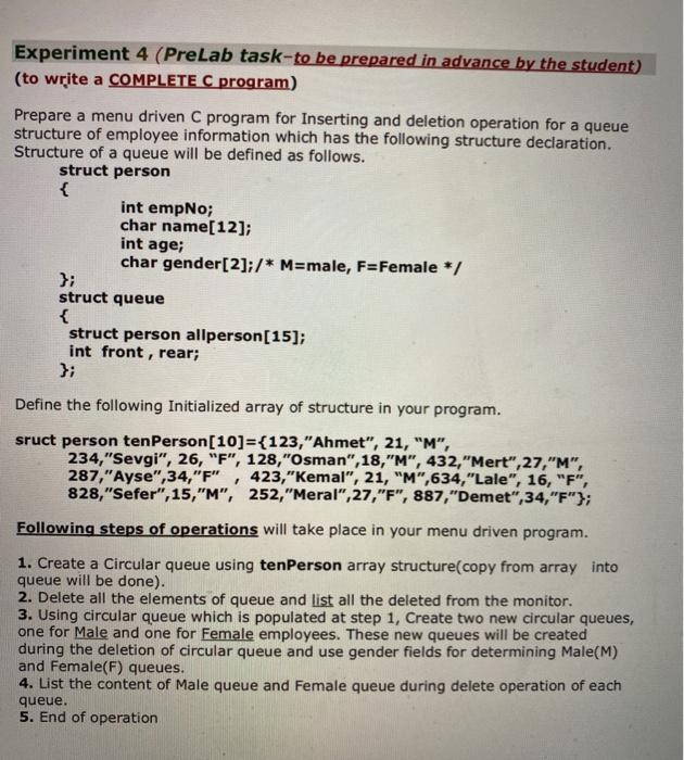  Answer exp 4 using the following code please Experiment 4 (PreLab