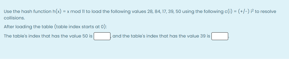  Use the hash function h(x) = x mod 11 to load