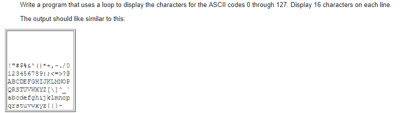  Write a program that uses a loop to display the characters