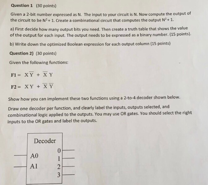  Given a 2-bit number expressed as N. The input to your