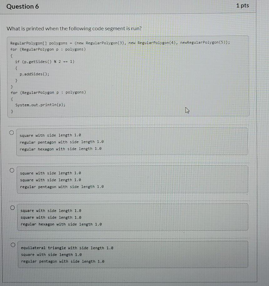 code */); } } Which of the following should replace /* missing
