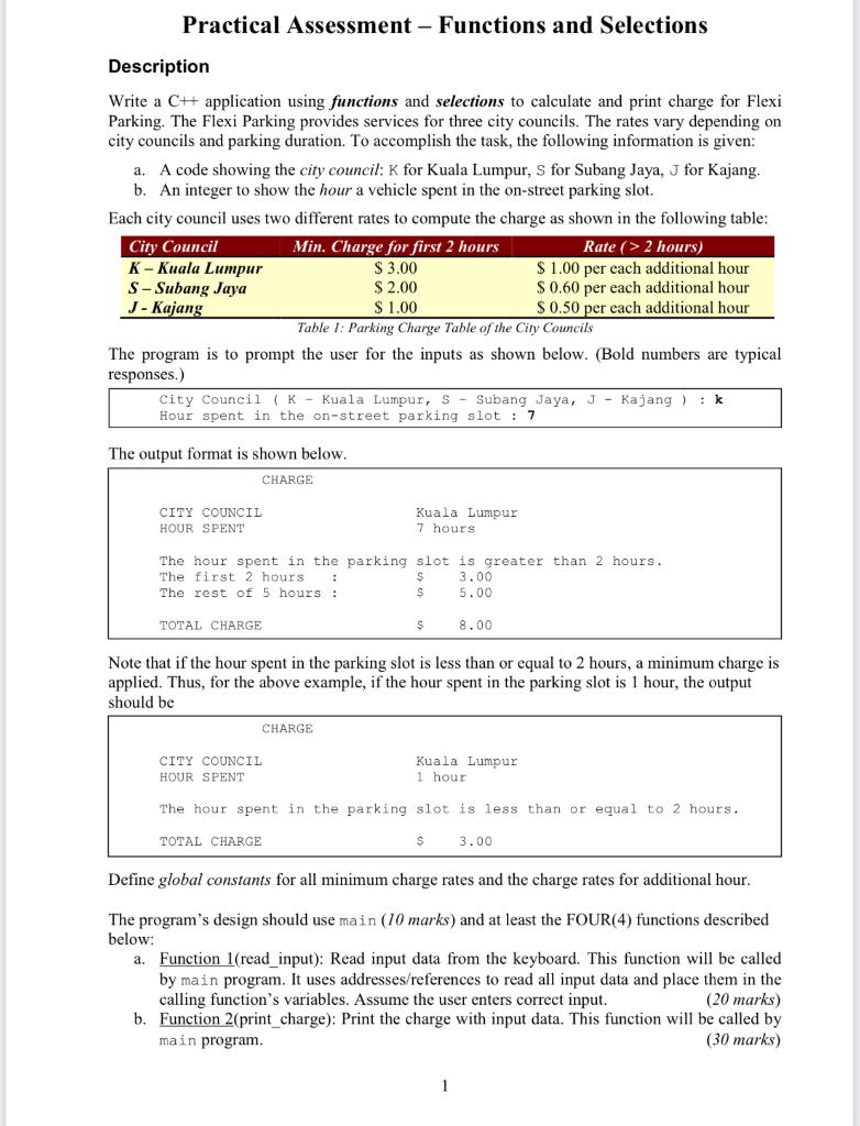  Practical Assessment - Functions and Selections Description Write a CH application
