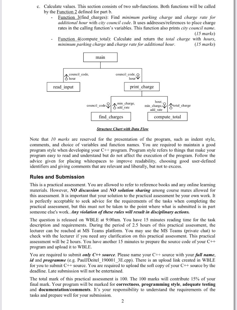 using functions and selections to calculate and print charge for Flexi Parking.