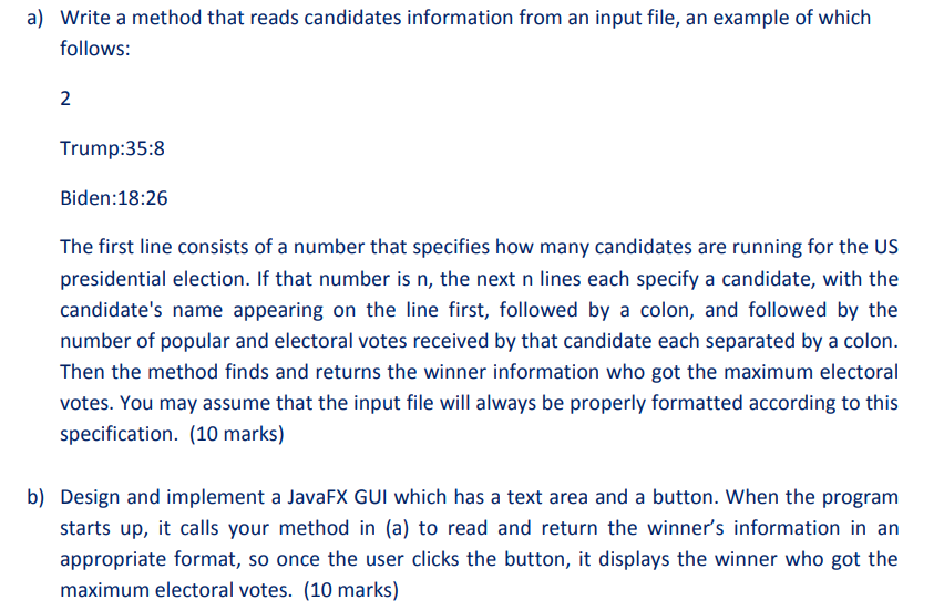 a) Write a method that reads candidates information from an input