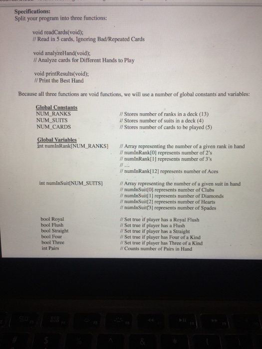 HOMEWORK #26-5 Card Stud Analyzer Write a program that analyzes a poker