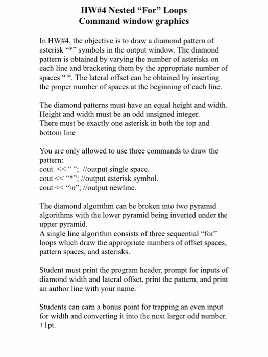  HW#4 Nested "For" Loops Command window graphics In HW#4, the objective