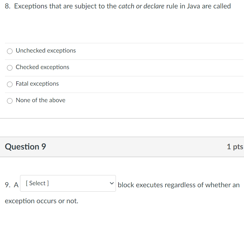 8. Exceptions that are subject to the catch or declare rule