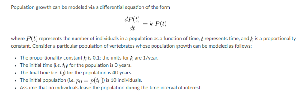 MATLAB CODINGMATLAB CODING: Numerically solve this population growth problem using the forward