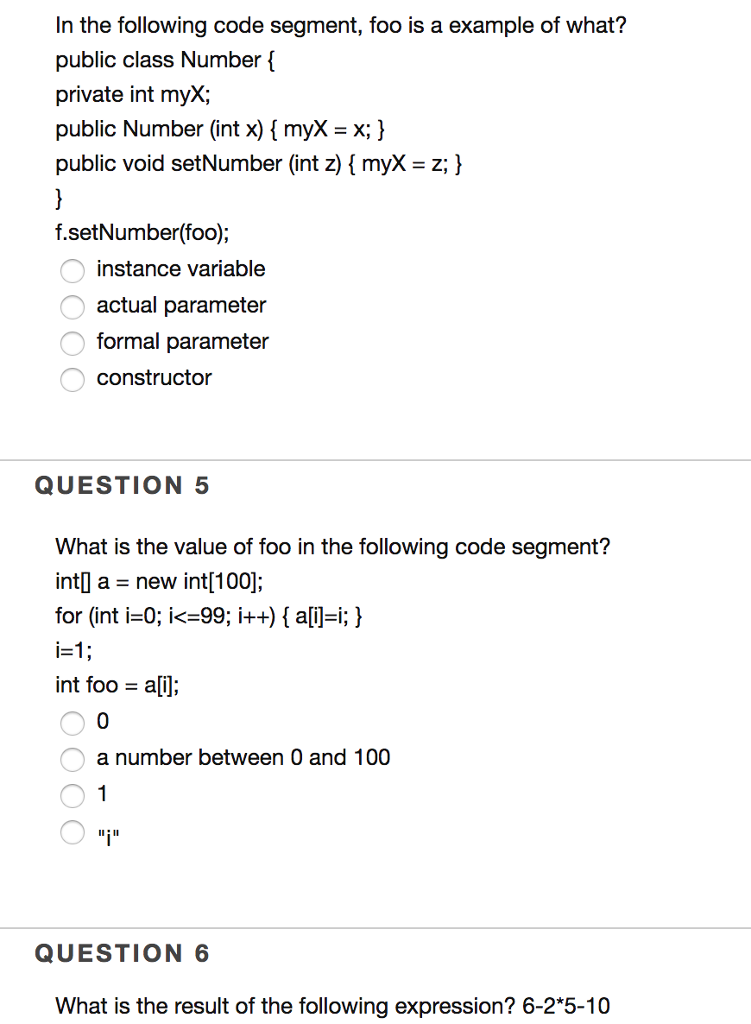  In the following code segment, foo is a example of what?