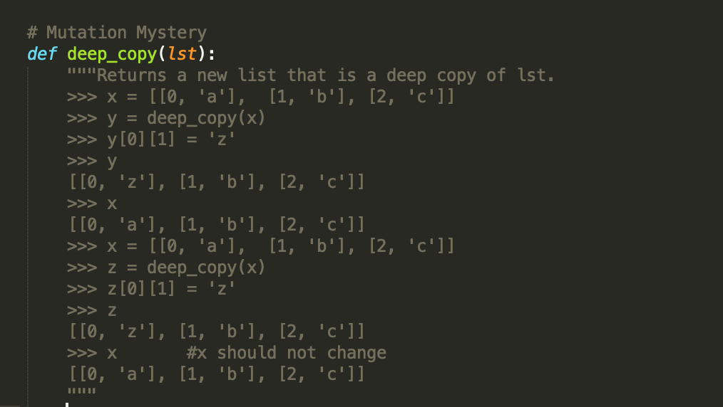 Use Python to implement a function called deep_copy which satisfies given conditions.