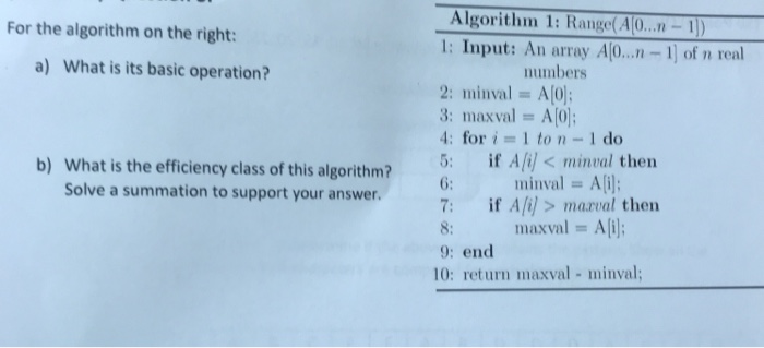  Algorithm 1: Range(A(0... 1) 1: Input: An array A0..-1 of n
