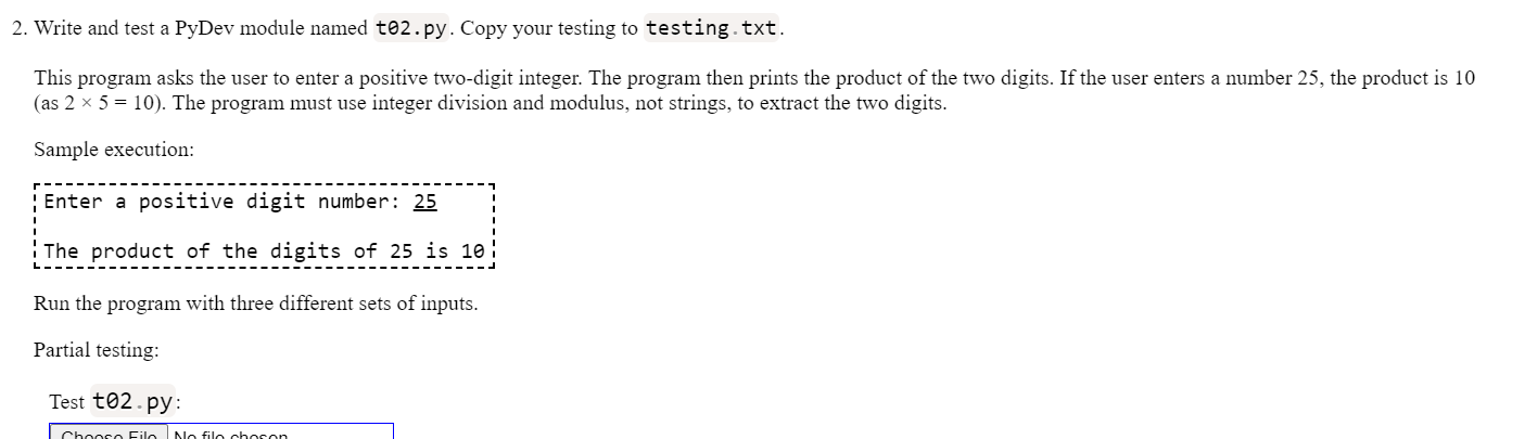  2. Write and test a PyDev module named to2.py. Copy your