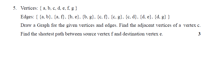 please solve it fast in C++ 5. Vertices: { a, b,