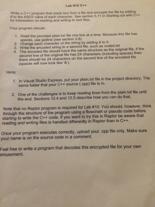  Lab #10 C++ Write a C++ program that reads text from