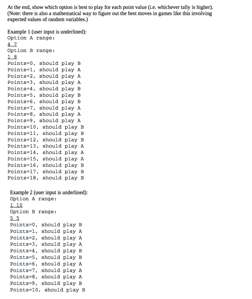 is a game with two options: A and B. Each of these