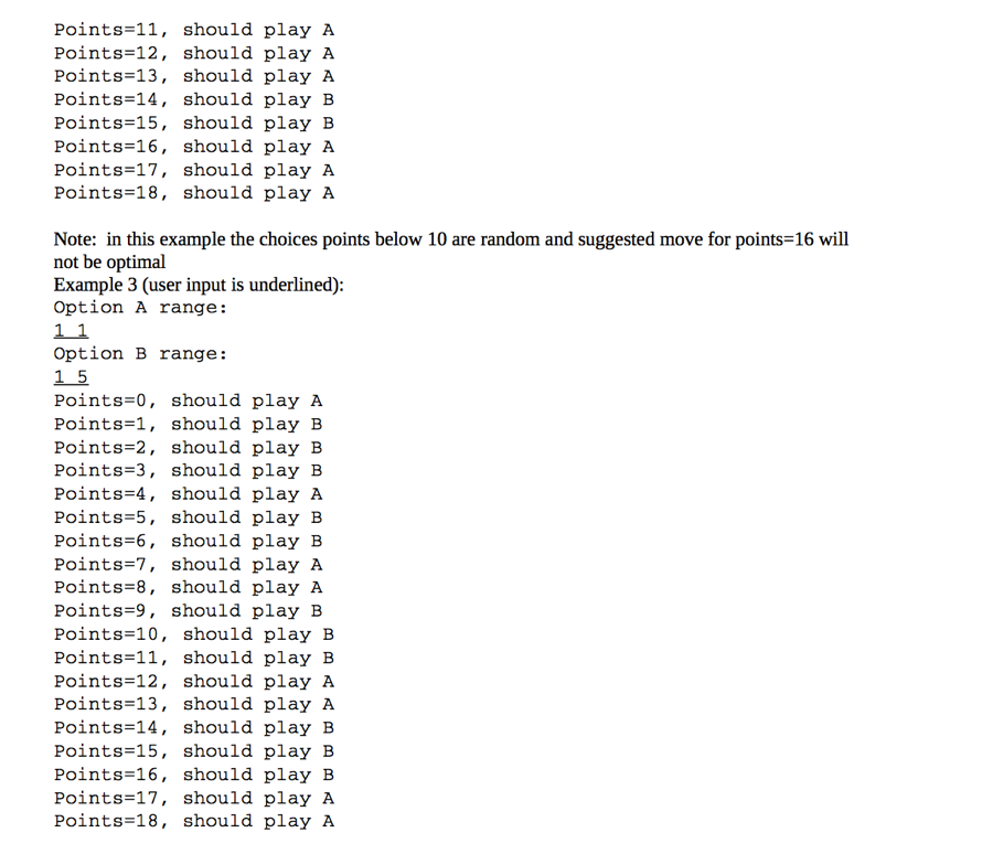 options adds a different amount of points from a range of numbers.