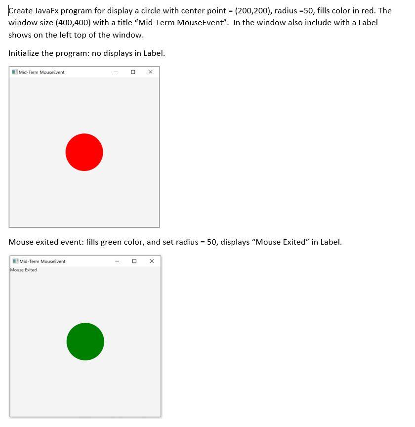  Create JavaFx program for display a circle with center point =
