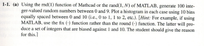 Please do 1-1 a through c in MATLAB and leave comments