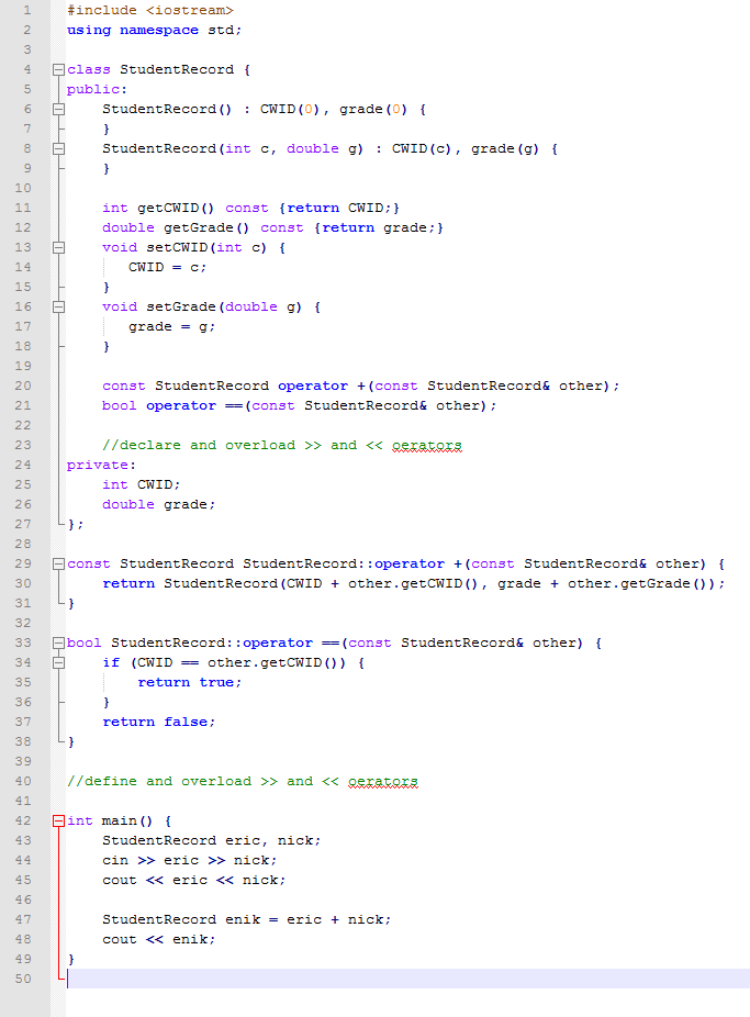 Implement StudentRecord class ~Private member variables: int CWID, double grade ~Implement appropriate